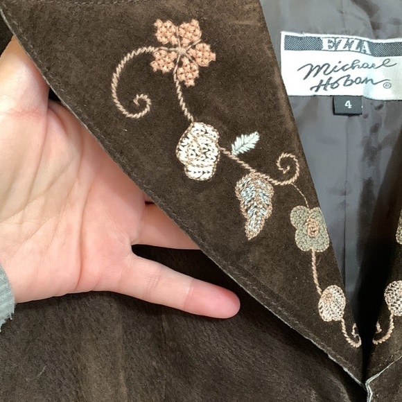 Michael Hoban Ezza Vintage Brown Leather Floral Embroidered Duster Trench Coat 4 - Picture 8 of 17